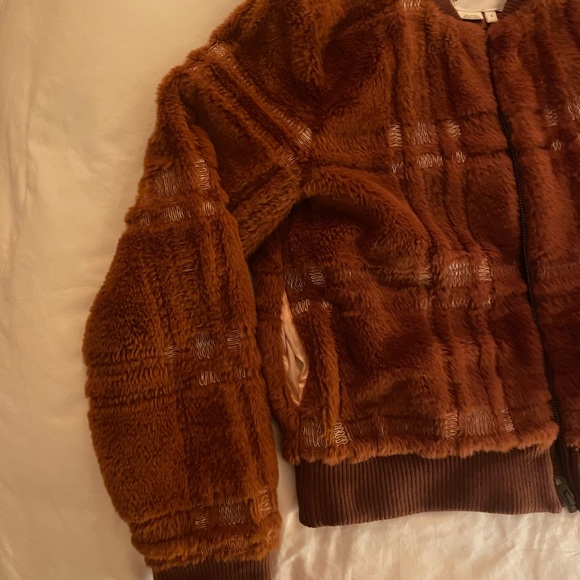 Anthropologie Rust Brown Sherpa Bomber Jacket - size Small - Picture 6 of 13